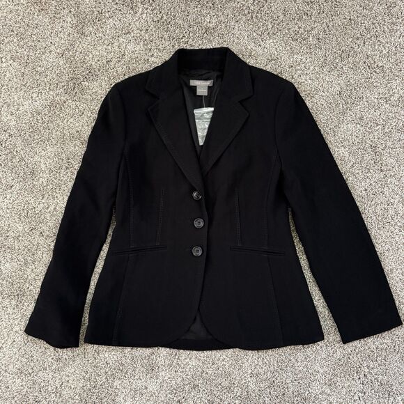 ANN TAYLOR 3 Button Blazer Jacket Black Lined Unique Stitch Women’s Size 2 - Picture 1 of 12